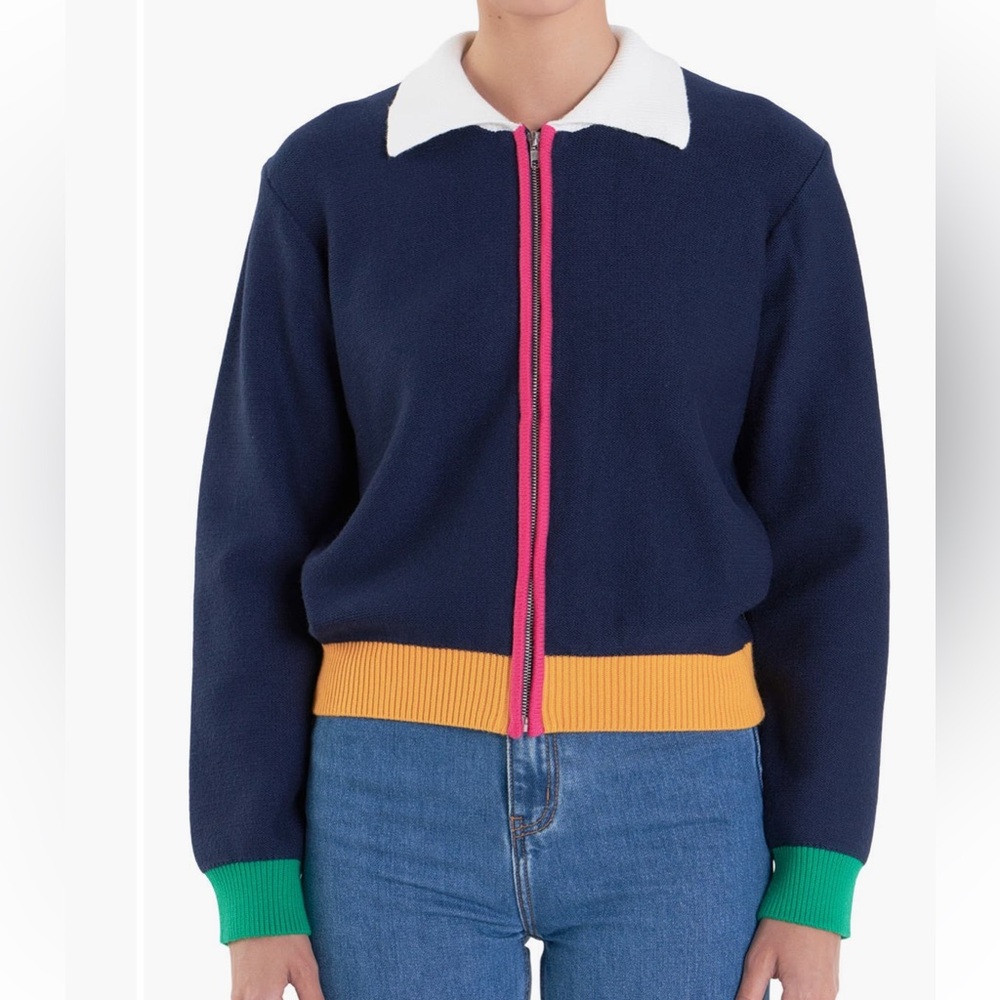 English Factory Women’s Colorblock Zip Cardigan in a size Small